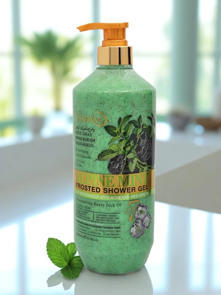Exfoliating, moisturizing, and anti-aging shower gel with mint