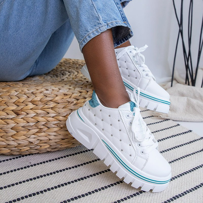 Белые женские кроссовки с зеленой вставкой Jemen