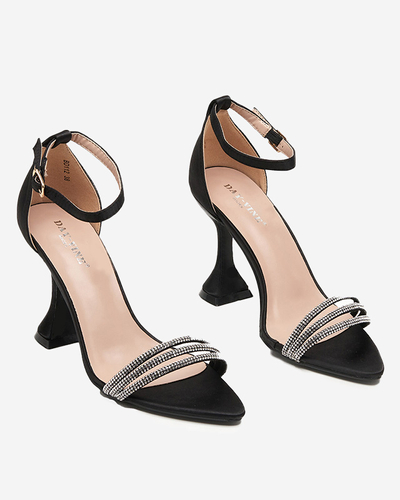 Black women's sandals on a high heel with decorative cubic zirconia Manestri - Footwear