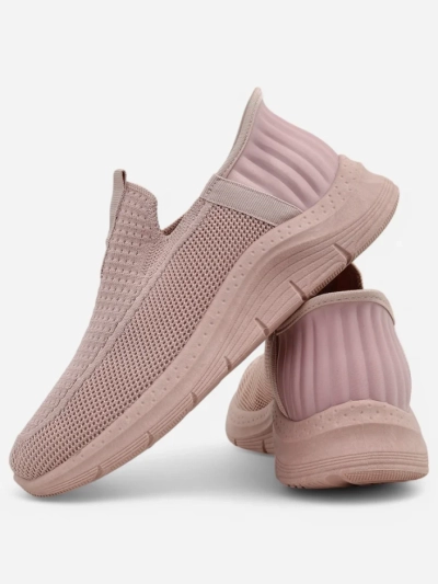 Apollo Rosa women's sneakers - pink fabric slip-on shoes with a flat sole