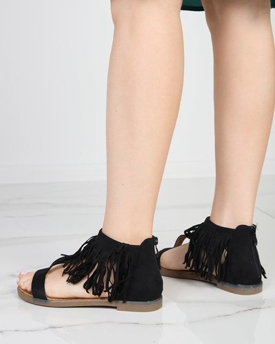 Women's sandals with black fringes Clov- Footwear