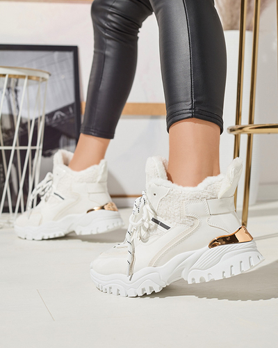 White women's sports shoes with fur Sagglo- Footwear