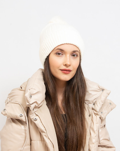 Royalfashion White women's insulated cap with pompom