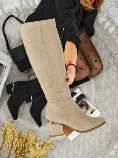 Женские сапоги из эко-замши на каблуке-столбике Niefio