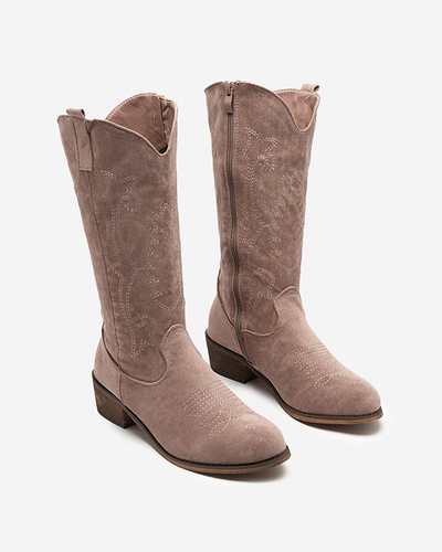 Women's mid-calf insulated boots with khaki embroidery Redarika - Footwear