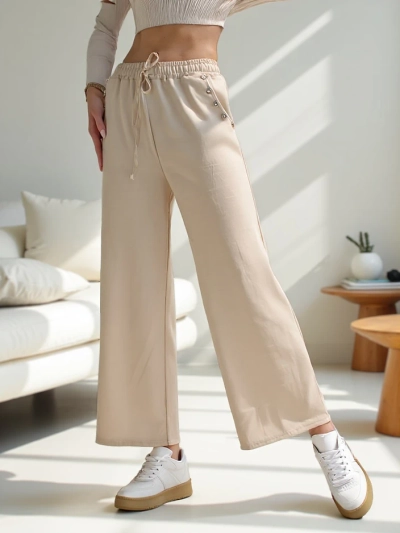 Royalfashion Women's wide dress pants with rhinestones