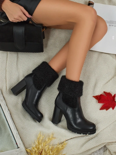 Women's eco-leather heeled ankle boots with Tirave knit