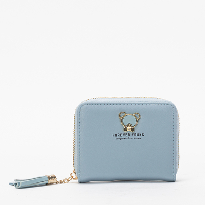 Blue small women's wallet with a teddy bear and a keyring - Accessories