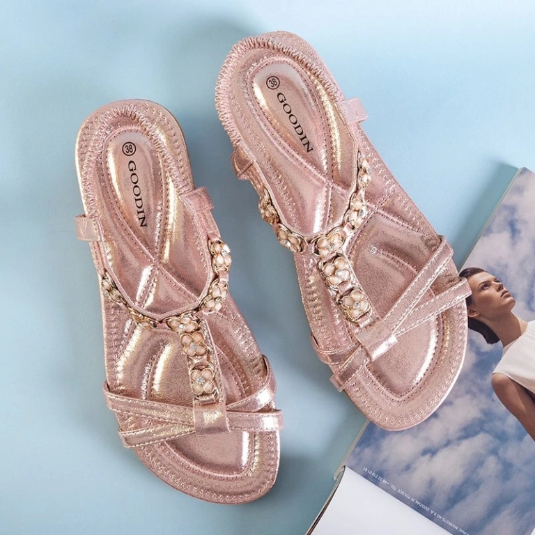 OUTLET Pink women's sandals with Blora ornaments - Footwear