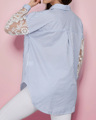 Royalfashion Sieviešu svītrains krekls ar mežģīnēm