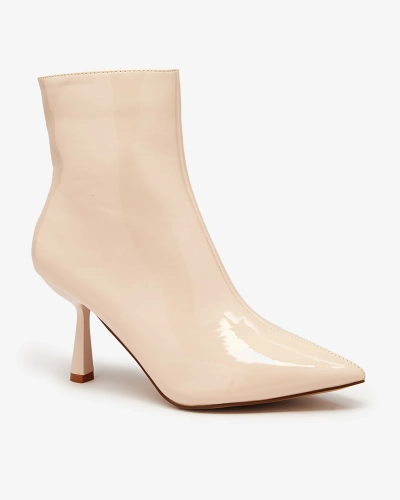 Royalfashion Bēšas krāsas lakoti sieviešu zābaki ar pīļu papēdi Eleganti Klasiski