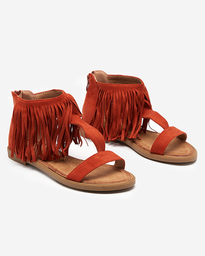 OUTLET Women's sandals with fringes in red brown Clov-Shoes