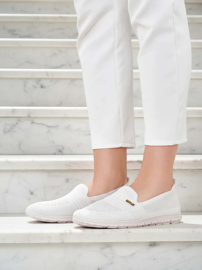 Obuwie Damskie Ariadne z Tkaniny w Kolorze Kremowym