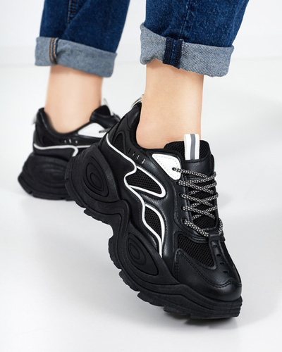 Black women's platform sports shoes with white inserts Oirana - Footwear