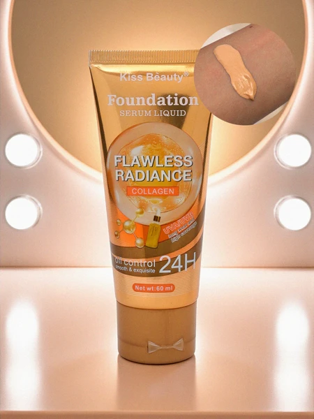 Kiss Beauty tonālais krēms ar kolagēna serumu - izgaismojošs 24H