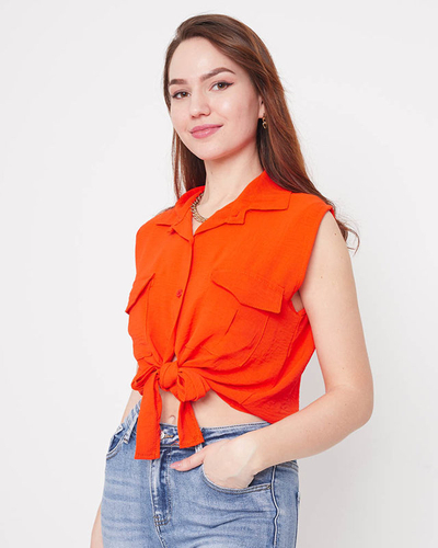 Oranža crop top blūze aizdarāma ar pogām - Apģērbs