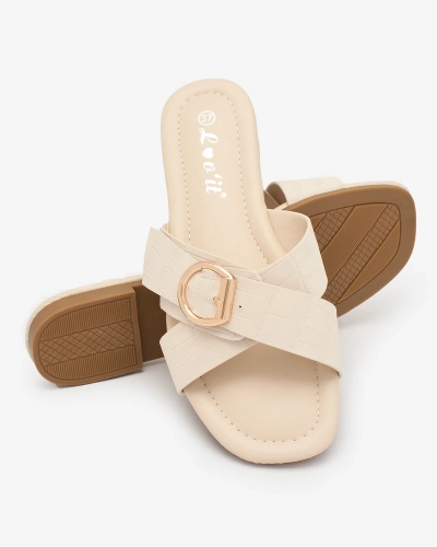 Royalfashion Beige women's flip-flops with embossing Koceva