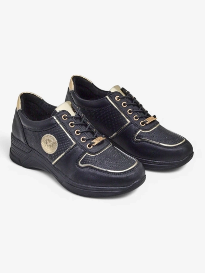 Women's wedge sneakers Callista Nero eco leather black