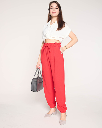 Women's fabric pants in red PLUS SIZE - Clothing