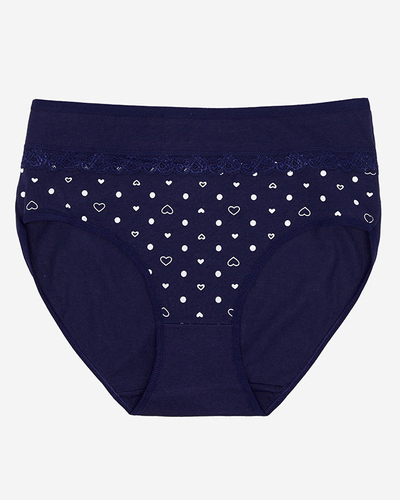 Navy blue cotton women's briefs with hearts - Underwear