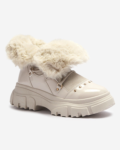 Beige women's lace-up snow boots Fentes- Footwear