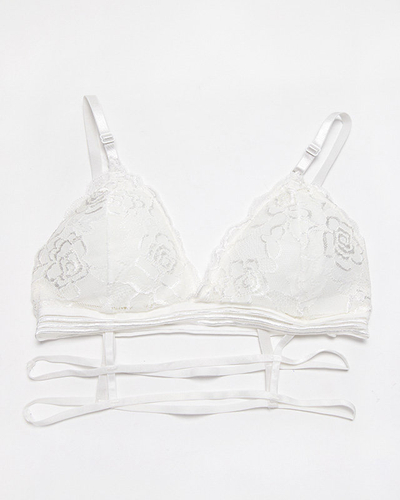 Women's white bra with lace and stripes - Underwear