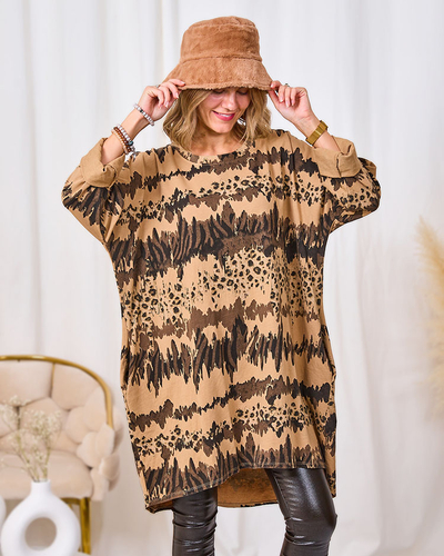 Royalfashion Patterned women's light brown dress