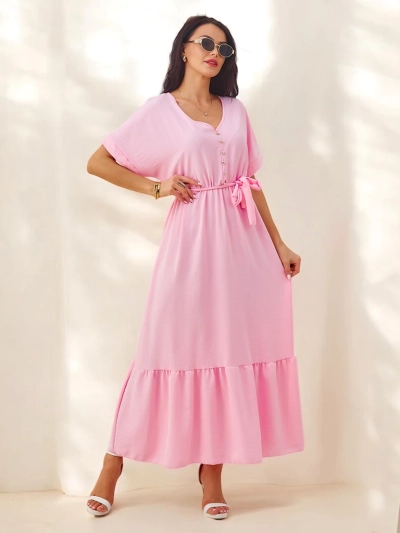 Royalfashion Women's midi dress with short sleeves and decorative buttons