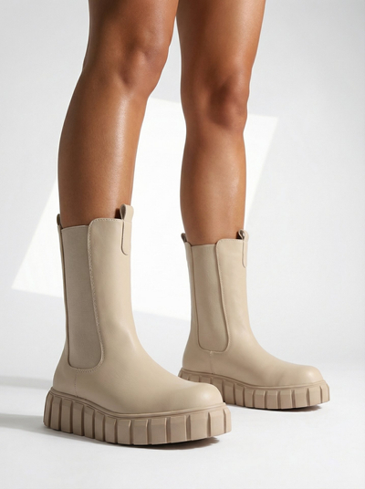 Royalfashion Sieviešu augstpapēžu augstpapēžu zābaki ecru krāsā Elicane