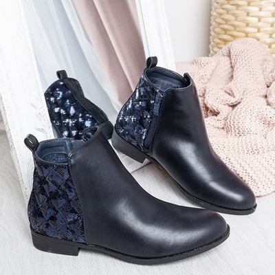 Granatowe botki z cekinami Pajetka - Obuwie