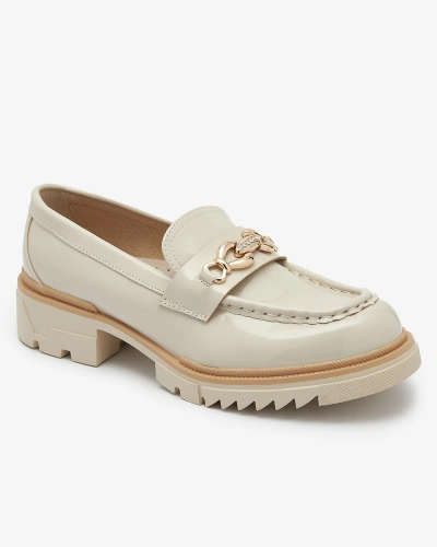 Beige lacquered women's moccasins with chain Sotella - Footwear