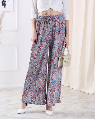 Patterned wide-leg pants for women in blue- Clothing