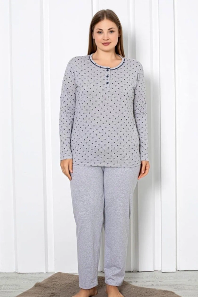 Royalfashion Sieviešu kokvilnas 2 daļu pidžamu komplekts sirdī PLUS SIZE