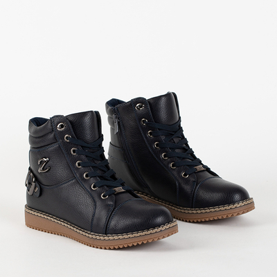 Navy blue eco leather boots with flat heel Nubus- Footwear