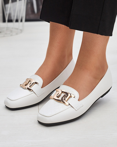 Women's white moccasins with a decorated square toe Torisa - Footwear