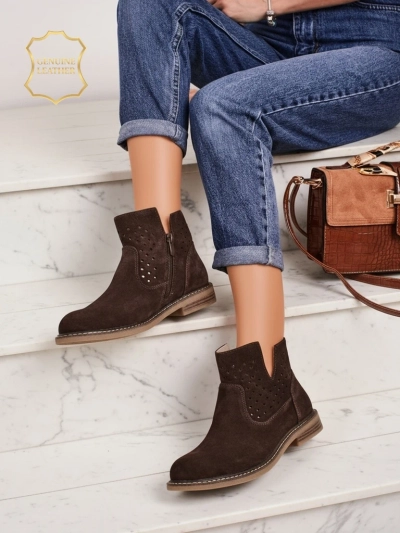 Aurelia Verona - Коричневые замшевые женские ботинки из натуральной кожи, каблук 3 см