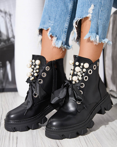 Black women's boots laced with a ribbon Legati- Footwear