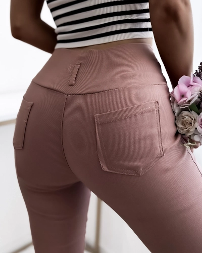 Royalfashion Dark pink women's tube pants with gold buttons