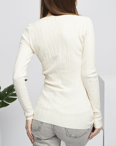 Beige V-neck women's sweater - Clothing