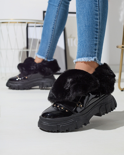 Melni sieviešu sniega zābaki ar mežģīnēm Fentes- Footwear