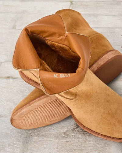 Royalfashion Boots cowboy style on covered wedge Blueston