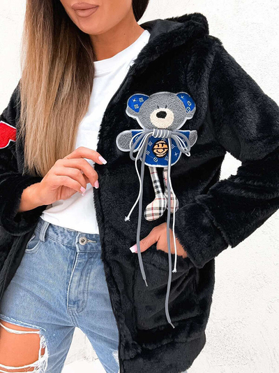 Royalfashion Black fleece with blue decorative teddy bear