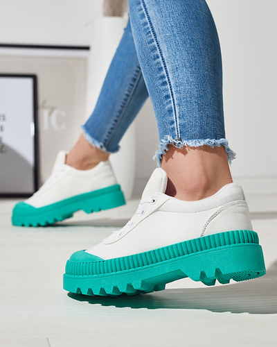 Women's sneakers in white with a green sole Comp - Footwear