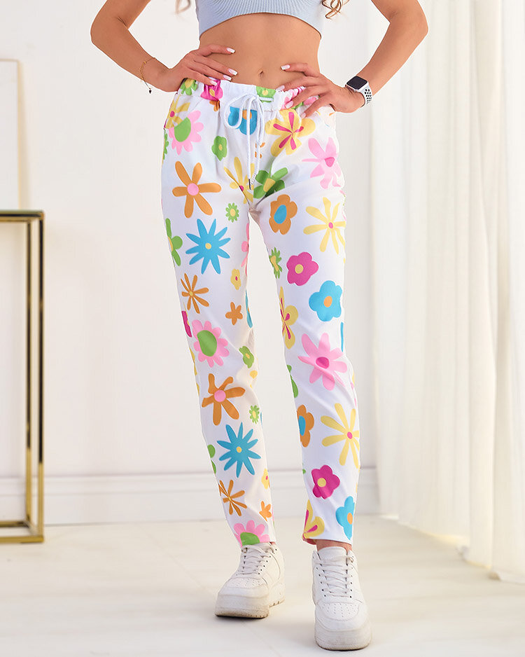 Royalfashion Sieviešu bikses no ziedu auduma