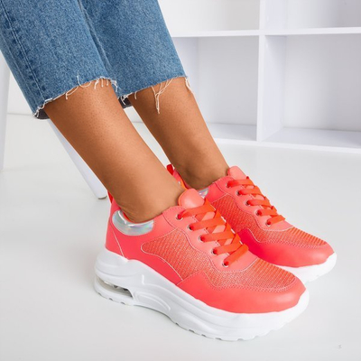 Neon orange women's sports sneakers with holographic Piules inserts - Footwear 1