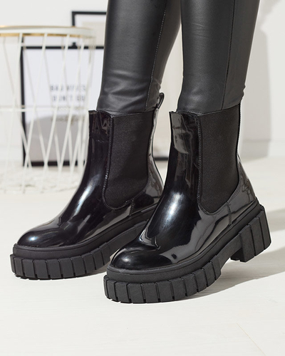 Черные женские сапоги из лакированной кожи на толстой подошве Fazzati- Footwear