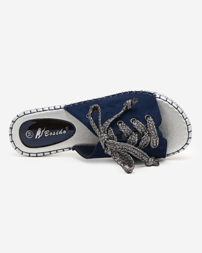 OUTLET Women's navy blue and silver slippers with a binding Wiazoni - Footwear