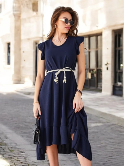 Royalfashion Women's midi dress with ruffles and short sleeves