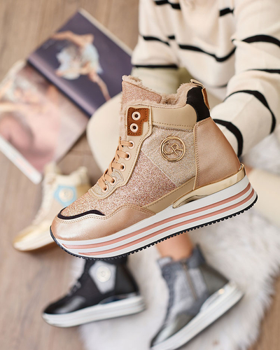 Royalfashion Women's sporty gold and pink sneakers with glitter Kawellas