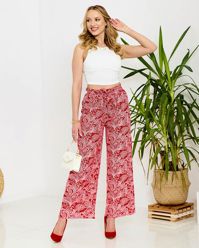 Red women's fabric pants with print- Clothing